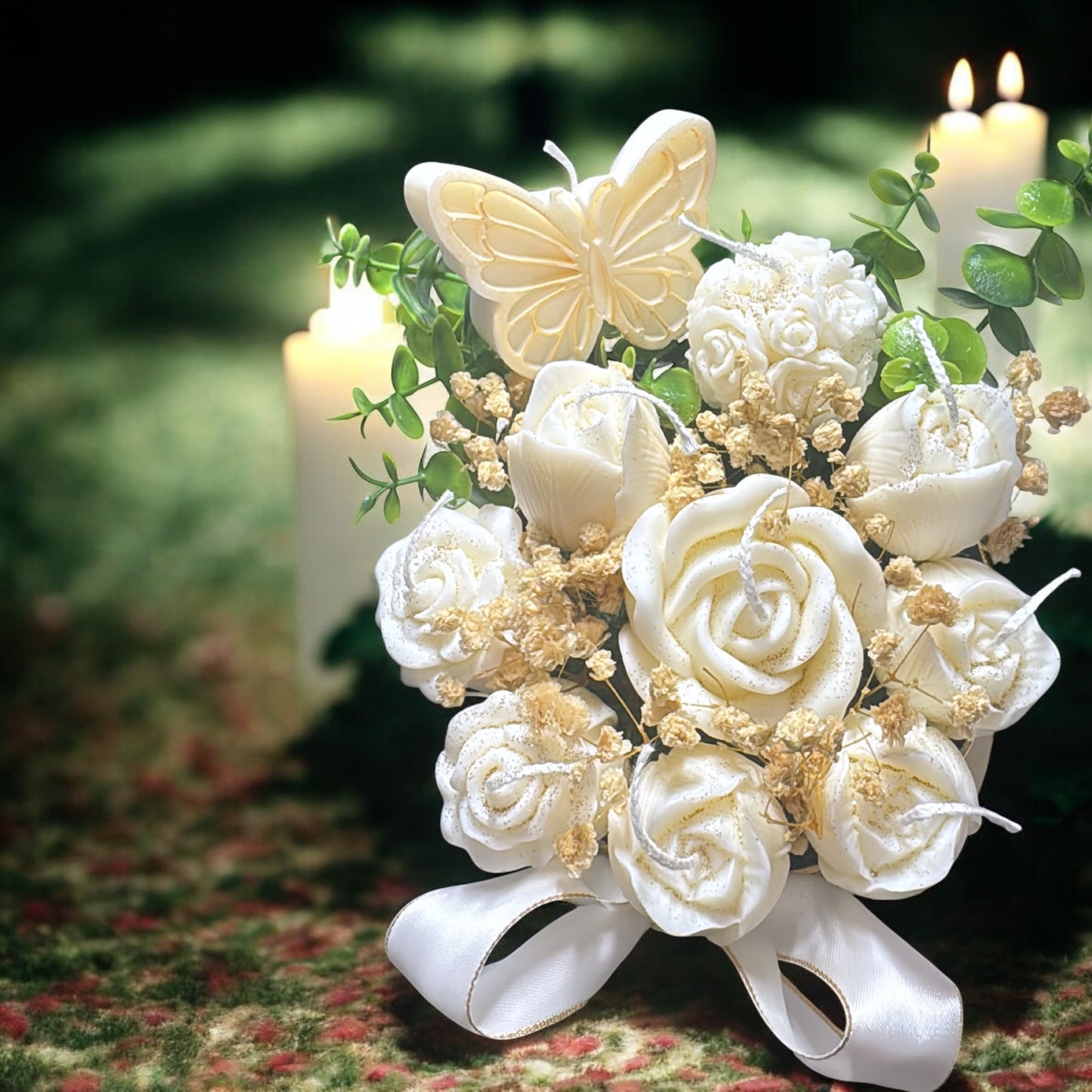 Floral-Shaped Organic Decorative Candle with Base – Local Delivery Only