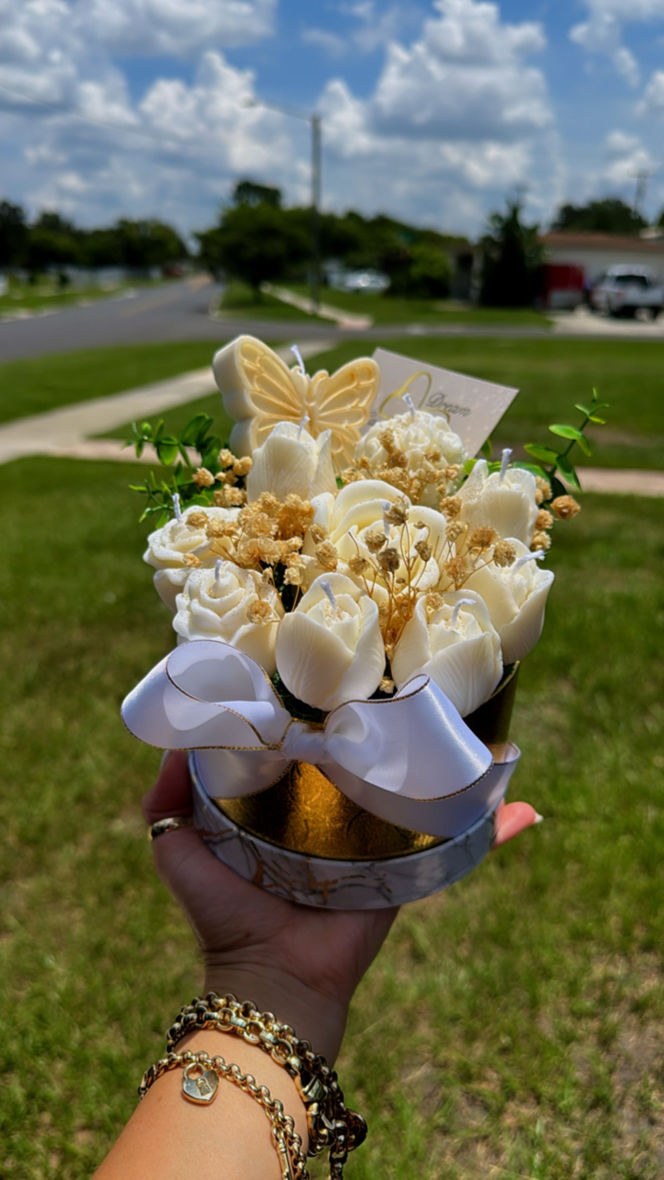 Floral-Shaped Organic Decorative Candle with Base – Local Delivery Only